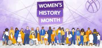 Women's History Month with diverse women standing together