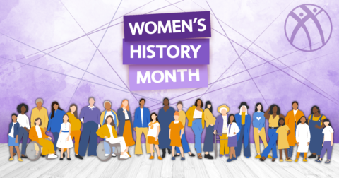 Women's History Month with diverse women standing together
